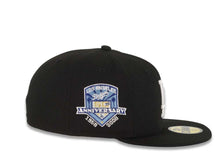 Load image into Gallery viewer, Los Angeles Dodgers New Era MLB 59FIFTY 5950 Fitted Cap Hat Black Crown/Visor White Logo With Rose 50th Anniversary Side Patch Sky Blue UV
