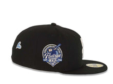 Load image into Gallery viewer, San Diego Padres New Era MLB 59FIFTY 5950 Fitted Cap Hat Black Crown/Visor White Logo With Rose 40th Anniversary Side Patch Sky Blue UV

