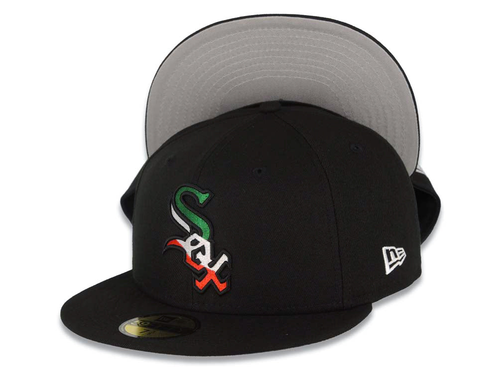 Chicago White Sox New Era MLB 59FIFTY 5950 Fitted Cap Hat Black Crown/Visor Green/White/Red Logo Gray UV