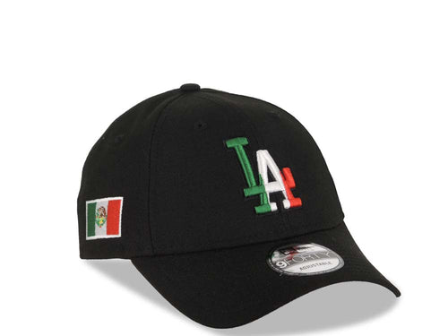 Los Angeles Dodgers New Era MLB 9FORTY 940 Adjustable Cap Hat Black Crown/Visor Green/White/Red Logo Mexico Flag Side Patch