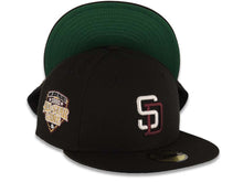 Load image into Gallery viewer, (Youth) San Diego Padres New Era MLB 59FIFTY 5950 Kid Fitted Cap Hat Black Crown/Visor White/Maroon Logo 1992 All-Star Game Side Patch Green UV
