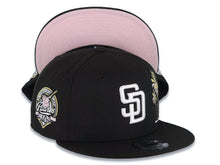 Load image into Gallery viewer, San Diego Padres New Era MLB 9FIFTY 950 Snapback Cap Hat Black Crown/Visor White Logo With Palm Tree 40th Anniversary Side Patch Pink UV
