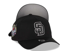 Load image into Gallery viewer, San Diego Padres New Era MLB 9FORTY 940 Adjustable A-Frame Cap Hat Black Crown/Visor Black/White Logo 40th Anniversary Side Patch Gray UV
