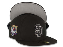Load image into Gallery viewer, (Youth) San Diego Padres New Era MLB 59FIFTY 5950 Kid Fitted Cap Hat Black Crown/Visor Black/White Logo 40th Anniversary Side Patch Gray UV
