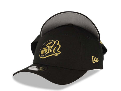 Charros de Jalisco New Era LMP 9FORTY 940 Adjustable Cap Hat Black Crown/Visor Black/Metallic Gold Logo Gray UV