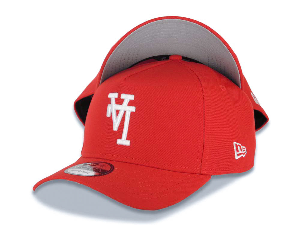 Los Angeles Dodgers New Era MLB 9FORTY 940 Adjustable A-Frame Cap Hat Red Crown/Visor White Upside Down Logo Gray UV