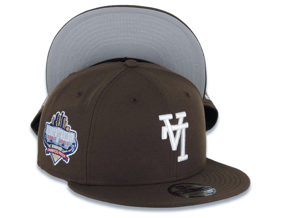 Los Angeles Dodgers New Era MLB 9FIFTY 950 Snapback Cap Hat Brown Crown/Visor White Upside Down Logo 40th Anniversary Side Patch Gray UV