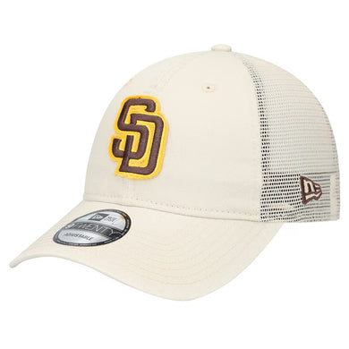 San Diego Padres New Era MLB 9TWENTY 920 Adjustable Mesh Trucker Cap Hat Stone Gray Crown/Visor Brown/Yellow Logo Logo (Game Day)
