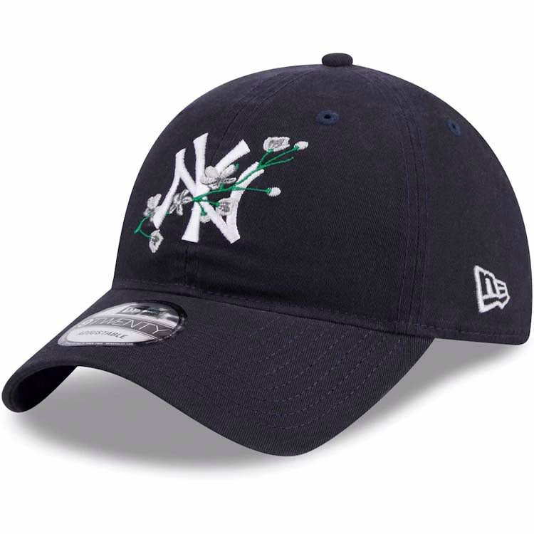 New York Yankees New Era MLB 9TWENTY 920 Adjustable Cap Hat Navy Blue Crown/Visor White Logo (Game Day Bloom Flower)