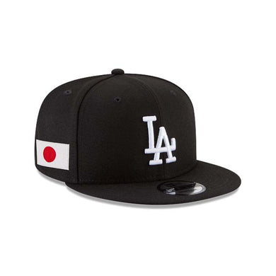 Los Angeles Dodgers New Era MLB 9FIFTY 950 Snapback Cap Hat Black Crown/Visor White Logo Japan Flag Side Patch