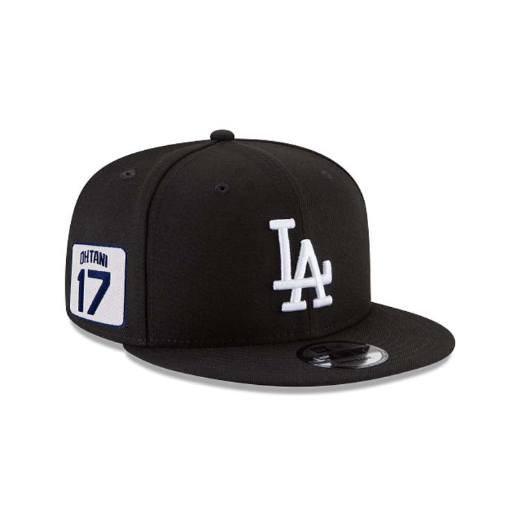 Los Angeles Dodgers New Era MLB 9FIFTY 950 Snapback Cap Hat Black Crown/Visor White Logo Shohei Ohtani 17 Side Patch