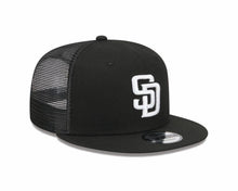 Load image into Gallery viewer, San Diego Padres New Era MLB 9FIFTY 950 Snapback Mesh Trucker Cap Hat Black Crown/Visor White Logo
