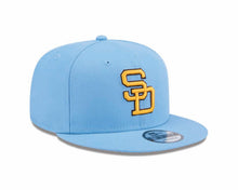 Load image into Gallery viewer, San Diego Padres New Era MLB 9FIFTY 950 Snapback Cap Hat Sky Blue Crown/Visor Yellow/Brown Retro Cooperstown Logo

