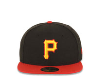 Load image into Gallery viewer, Pittsburgh Pirates New Era MLB 59FIFTY 5950 Fitted Cap Hat Black Crown Red Visor Yellow/Red Logo
