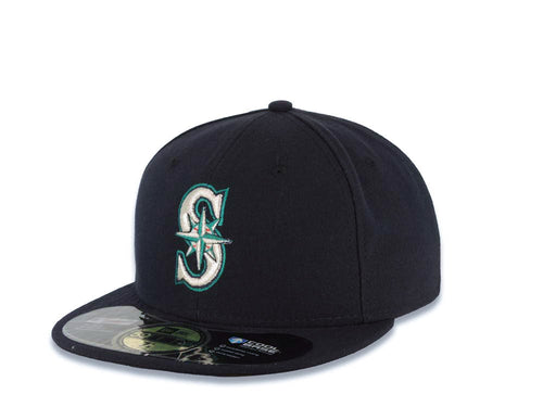 Seattle Mariners New Era MLB 59FIFTY 5950 Fitted Cap Hat Navy Blue Crown/Visor White/Green Logo
