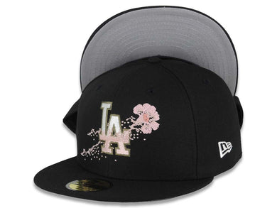 Los Angeles Dodgers New Era MLB 59FIFTY 5950 Fitted Cap Hat Black Crown/Visor White/Olive Green/Pink Logo Dotted Floral Gray UV