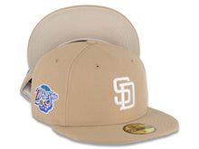 Load image into Gallery viewer, San Diego Padres New Era MLB 59FIFTY 5950 Fitted Cap Hat Khaki Crown/Visor White Logo 1998 World Series Side Patch Gray UV
