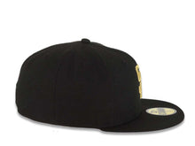 Load image into Gallery viewer, San Diego Padres New Era MLB 59FIFTY 5950 Fitted Cap Hat Black Crown/Visor Metallic Gold Logo With Palm Tree Gray UV
