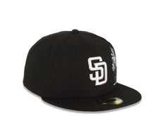 Load image into Gallery viewer, San Diego Padres New Era MLB 59FIFTY 5950 Fitted Cap Hat Black Crown/Visor White Logo With Palm Tree Gray UV
