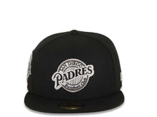 Load image into Gallery viewer, San Diego Padres New Era MLB 59FIFTY 5950 Fitted Cap Hat Black Crown/Visor Black/White Baseball Club Logo 1992 All-Star Game Side Patch Gray UV
