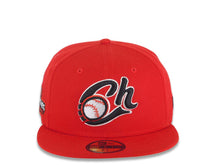 Load image into Gallery viewer, Charros de Jalisco New Era LMP 59FIFTY 5950 Fitted Cap Hat Red Crown/Visor Black/White/Metallic Red Logo 2022 Campeones Side Patch Light Yellow UV
