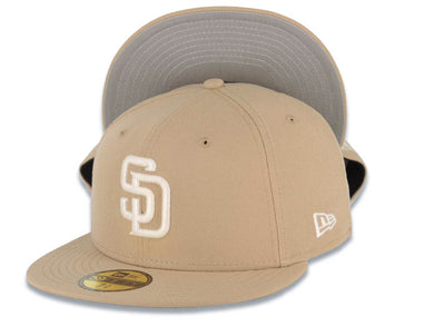 San Diego Padres New Era MLB 59FIFTY 5950 Fitted Cap Hat Khaki Crown/Visor White Logo Gray UV