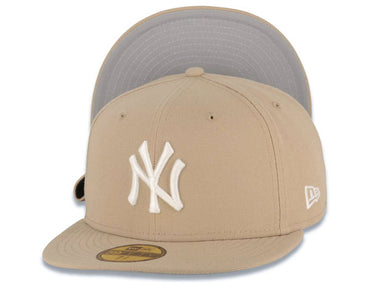 New York Yankees New Era MLB 59FIFTY 5950 Fitted Cap Hat Khaki Crown/Visor White Logo Gray UV