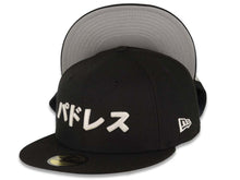 Load image into Gallery viewer, San Diego Padres New Era MLB 59FIFTY 5950 Fitted Cap Hat Black Crown/Visor White Japanese Text Logo Gray UV
