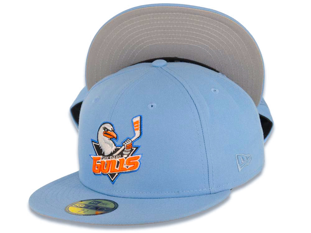 San Diego Gulls New Era NHL 59FIFTY 5950 Fitted Cap Hat Sky Blue Crown/Visor Team Color Logo Gray UV