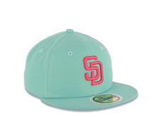 Load image into Gallery viewer, (Youth) San Diego Padres New Era MLB 59FIFTY 5950 Kid Fitted Cap Hat Light Teal Crown/Visor Magenta Logo Gray UV
