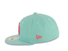 Load image into Gallery viewer, (Youth) San Diego Padres New Era MLB 59FIFTY 5950 Kid Fitted Cap Hat Light Teal Crown/Visor Magenta Logo Gray UV
