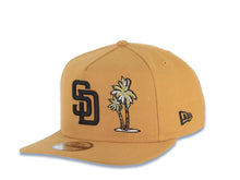 Load image into Gallery viewer, San Diego Padres New Era MLB 9FIFTY 950 Snapback A-Frame Cap Hat Tan Crown/Visor Black Logo With Palm Tree 40th Anniversary Side Patch Wheat UV
