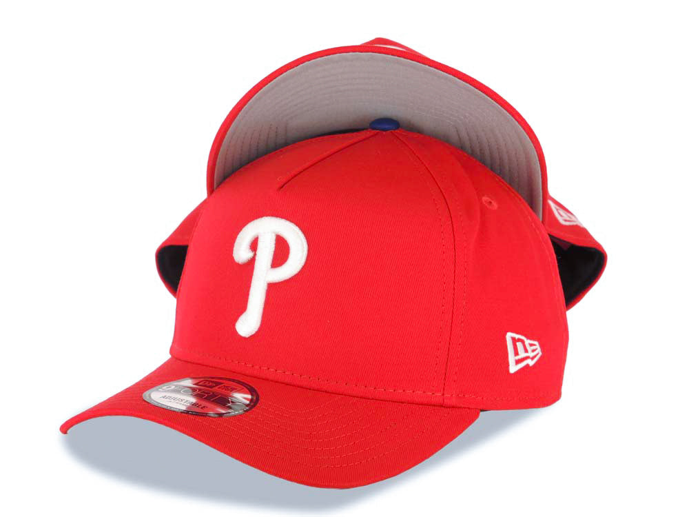 Philadelphia Phillies New Era MLB 9FORTY 940 Adjustable A-Frame Cap Hat Red Crown/Visor White Logo Gray UV