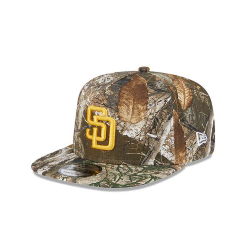 San Diego Padres New Era MLB 9FIFTY 950 A-Frame Snapback Cap Hat Real Tree Edge Camo Crown/Visor Yellow Logo Gray UV