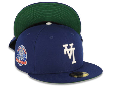 Los Angeles Dodgers New Era MLB 59FIFTY 5950 Fitted Cap Hat Dark Royal Crown/Visor White Upside Down Logo 60th Anniversary Side Patch Green UV