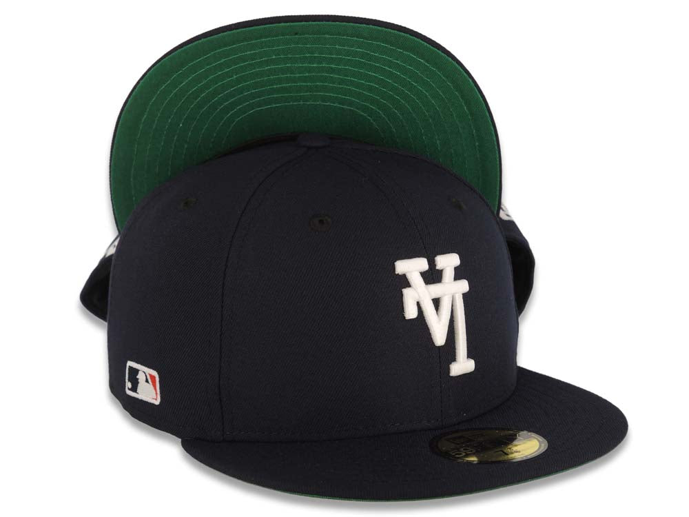 Los Angeles Dodgers New Era MLB 59FIFTY 5950 Fitted Cap Hat Navy Blue Crown/Visor White Upside Down Logo Batterman Batty Side Patch Green UV