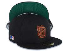 Load image into Gallery viewer, San Diego Padres New Era MLB 59FIFTY 5950 Fitted Cap Hat Black Crown/Visor Brown/Orange Logo Batterman Batty Side Patch Green UV
