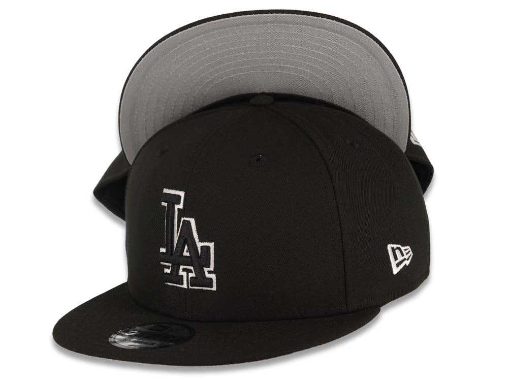 Los Angeles Dodgers New Era 59FIFTY 5950 Fitted Cap Hat Black Crown/Visor Black/White Logo Gray UV