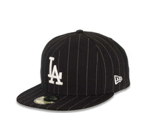 Load image into Gallery viewer, Los Angeles Dodgers New Era MLB 59FIFTY 5950 Fitted Pinstipe Cap Hat Black /White Crown/Visor White Logo
