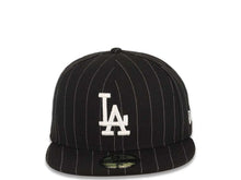 Load image into Gallery viewer, Los Angeles Dodgers New Era MLB 59FIFTY 5950 Fitted Pinstipe Cap Hat Black /White Crown/Visor White Logo
