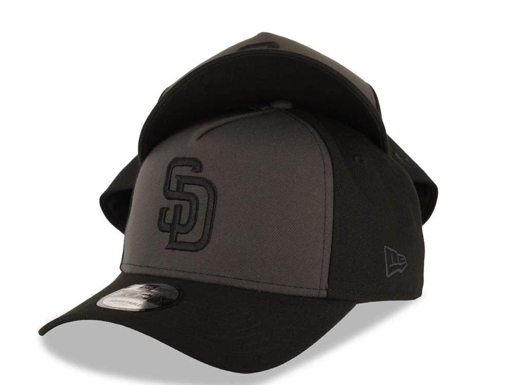 San Diego Padres New Era MLB 9FORTY 940 Adjustable A-Frame Cap Hat Dark Gray/Black Crown Black Visor Black Logo