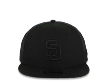 Load image into Gallery viewer, San Diego Padres New Era MLB 9FIFTY 950 Trucker Mesh Snapback Cap Hat Black Crown/Visor Black Logo Black UV
