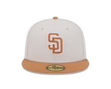 Load image into Gallery viewer, (Youth) San Diego Padres New Era MLB 59FIFTY 5950 Fitted Cap Hat Stone Crown Light Brown Visor Light Brown/White Logo Gray UV (Color Pack)
