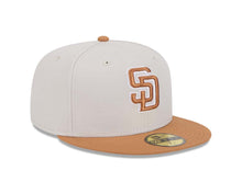 Load image into Gallery viewer, (Youth) San Diego Padres New Era MLB 59FIFTY 5950 Fitted Cap Hat Stone Crown Light Brown Visor Light Brown/White Logo Gray UV (Color Pack)
