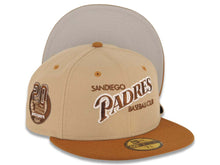 Load image into Gallery viewer, San Diego Padres New Era MLB 59FIFTY 5950 Fitted Cap Hat Khaki Crown Brown Visor Brown/White Baseball Club Logo Petco Park 20 Years Side Patch Gray UV
