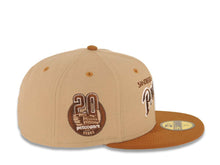 Load image into Gallery viewer, San Diego Padres New Era MLB 59FIFTY 5950 Fitted Cap Hat Khaki Crown Brown Visor Brown/White Baseball Club Logo Petco Park 20 Years Side Patch Gray UV
