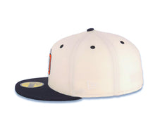 Load image into Gallery viewer, San Diego Padres New Era 59FIFTY 5950 Fitted Cap Hat Cream Crown Navy Blue Visor White/Orange Logo MLB Batterman Batty Side Patch Green UV
