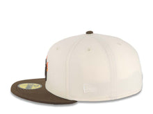 Load image into Gallery viewer, San Diego Padres New Era MLB 59FIFTY 5950 Fitted Cap Hat Cream Crown Brown Visor Brown with Flame Logo 20 Years Petco Park Side Patch
