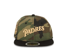 Load image into Gallery viewer, (Youth) San Diego Padres New Era MLB 59FIFTY 5950 Kid Fitted Cap Hat Camo Crown Black Visor Light Khaki Script/Text Logo 1969-2003 Stadium Side Patch
