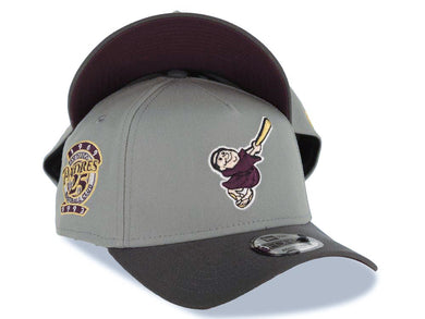 San Diego Padres New Era MLB 9FORTY 940 Adjustable Cap Hat Gray Crown Dark Gray Visor Maroon/Yellow Swinging Friar Logo 25th Anniversary Side Patch